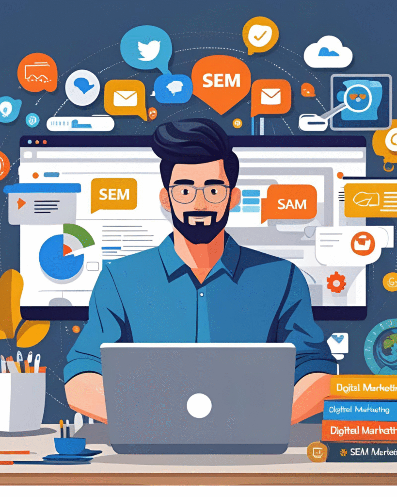 Search Engine Marketing (SEM) is a powerful digital marketing strategy used to increase a website’s visibility on search engine results pages (SERPs) through paid advertising. In 2025, SEM continues to evolve with advanced targeting options, AI-driven bidding strategies, and real-time analytics, making it one of the most effective ways to attract high-intent traffic. By using platforms like Google Ads or Bing Ads, businesses can place ads in front of users actively searching for relevant products or services. SEM combines techniques such as keyword research, ad copy creation, campaign optimization, and performance tracking, allowing marketers to achieve measurable results quickly.